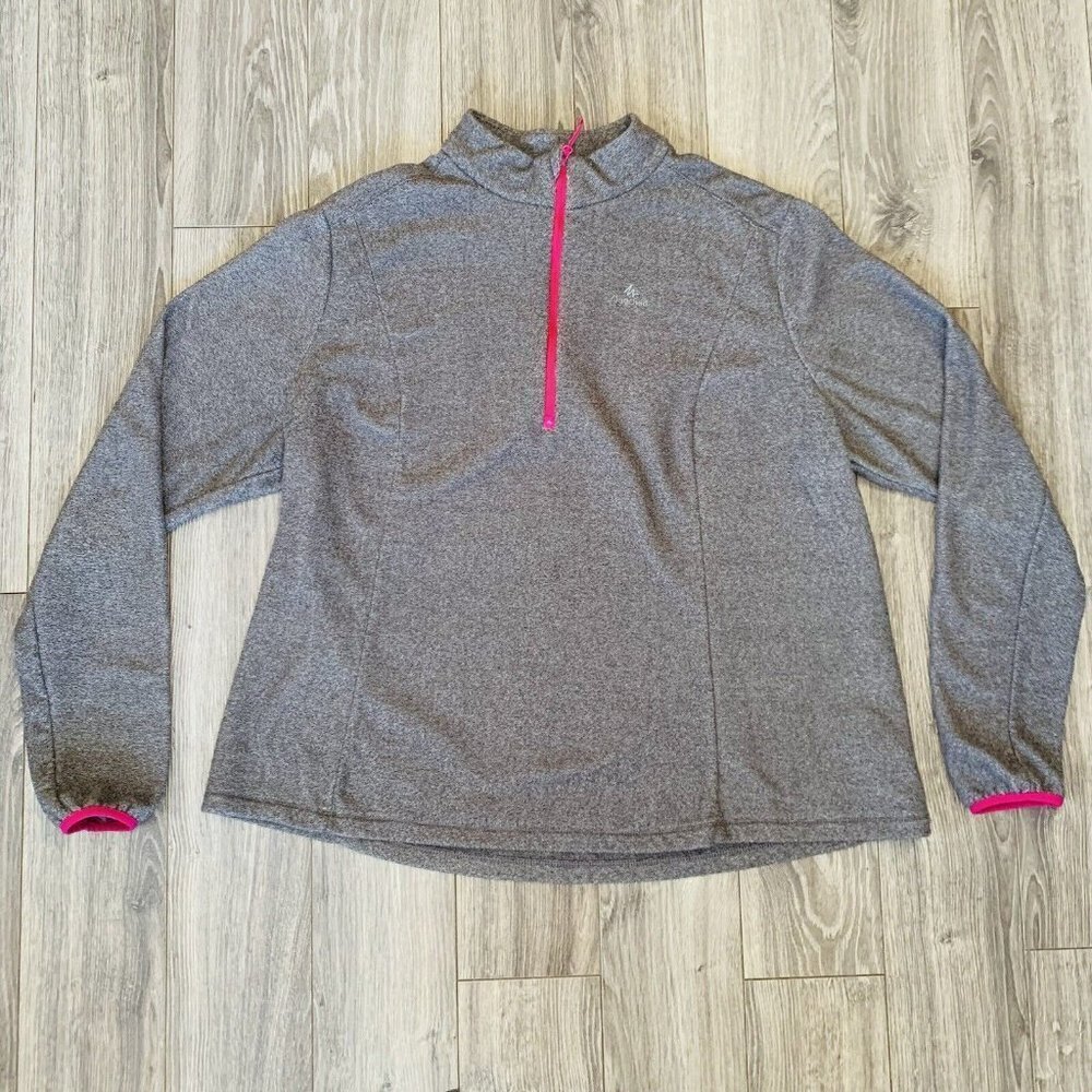 Decathlon Quechua Womens XL Polaire Fleece Half‎ Zip Pullover Grey Pink Soft!